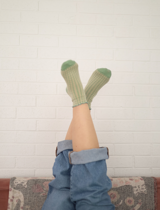 Mint Gingham Ankle Sock