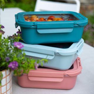 Rectangle Ceramic Glass Food Container (Light Blue)