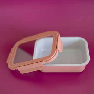 Rectangle Ceramic Glass Food Container (Pink)