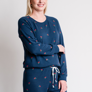 Star Spangled True Navy Cherry Print Long Sleeve Top